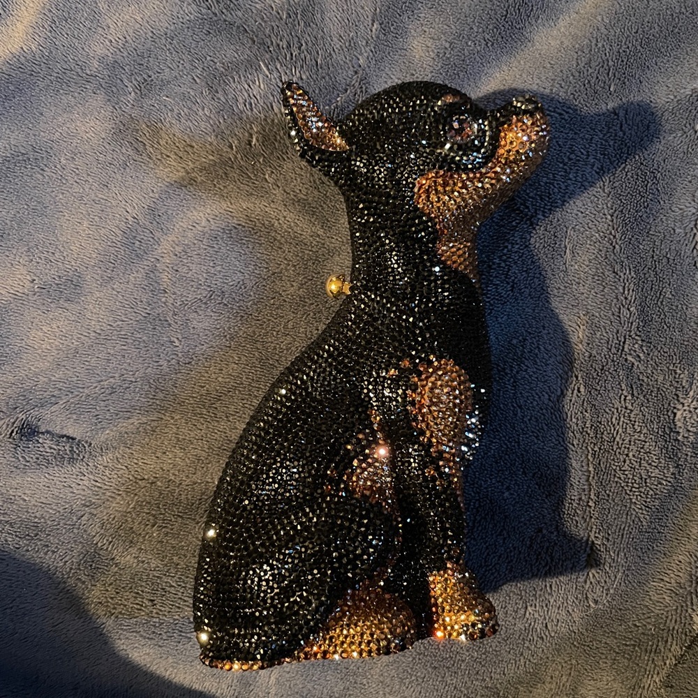 Judith Leiber doberman clutch